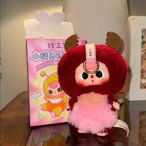 Baby three elf plush opened red beetle